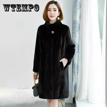 Осенне-зимняя женская шуба из искусственного норкового меха средней длины с воротником-стойкой и утепленная хлопковая свободная и тонкая шуба из искусственного норкового меха XXXL белый