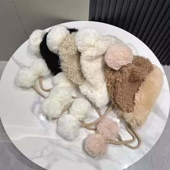 Осенне-зимняя женская симпатичная шапка-пуловер из флиса, теплая, вязаная шапка-ушанка из шерсти чёрный