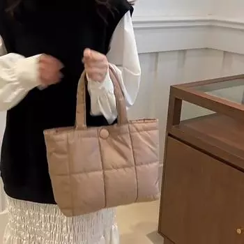 Осенне-зимняя женская сумка через плечо из хлопка большой вместимости, повседневная универсальная портативная стеганая сумка-ведро 37x11.5x24.5cm чёрный