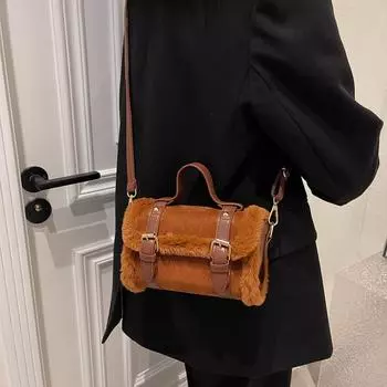 Осенне-зимняя женская сумка через плечо из искусственной кожи, женские винтажные сумки из лоскутного шитья, мягкие плюшевые сумки для женщин, модная сумка-мессенджер