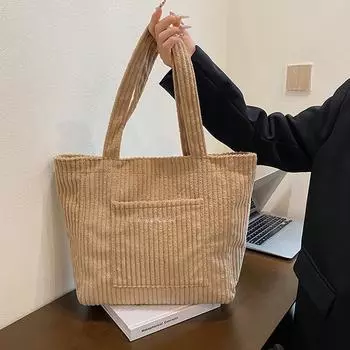 Осенне-зимняя женская сумка на плечо большой емкости для ежедневного использования, вельветовые повседневные сумки-тоут, женские сумки для поездок на работу 43x15x30cm чёрный