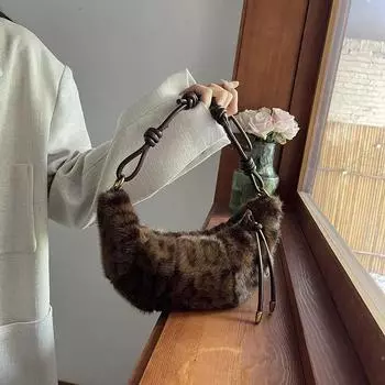 Осенне-зимняя женская сумка с мехом, новая ниша, леопардовый принт, роговой принт, tongqin, сумка-пучок через плечо