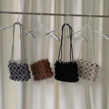 Осенне-зимняя женская сумка с жемчугом, пушистая женская сумка с внутренним слоем, плюшевый дизайн, полая сумка через плечо серебряный