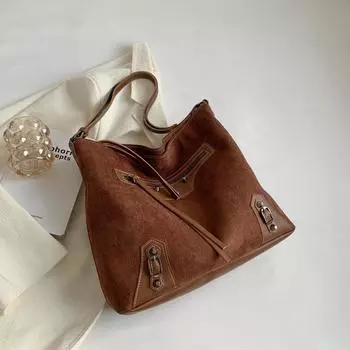 Осенне-зимняя женская сумка-тоут большой емкости, однотонная, текстурированная, женская сумка на одно плечо, повседневная, универсальная, OL, женская сумка (30cm<Max Length<50cm)