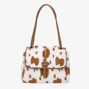 Осенне-зимняя женская сумка-тоут, плюшевая сумка с коровьим цветком и имитацией кроличьей шерсти, большая вместимость, сумка-тоут для подмышек, дорожная сумка коричневый