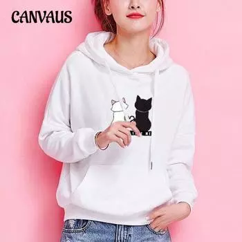 Осенне-зимняя женская свободная толстовка больших размеров с капюшоном и длинными рукавами S белый