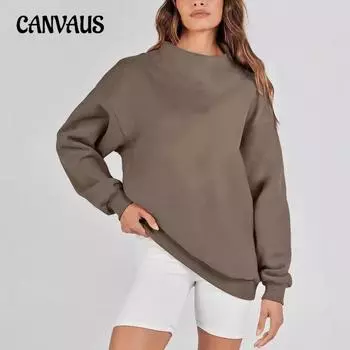 Осенне-зимняя женская свободная толстовка большого размера с высоким воротом, однотонный пуловер с длинными рукавами S чёрный