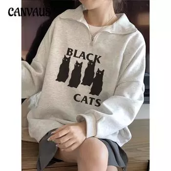 Осенне-зимняя женская свободная толстовка-поло больших размеров с застежкой-молнией на половину длины для пары с длинным рукавом M белый