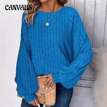 Осенне-зимняя женская свободная трикотажная одежда больших размеров в полоску с длинным рукавом 1XL светло-серый