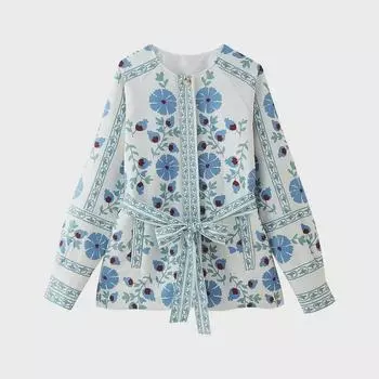 Осенне-зимняя женская теплая однобортная хлопковая куртка со шнуровкой и принтом Small