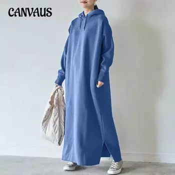 Осенне-зимняя женская толстовка больших размеров из бархата с капюшоном и прямыми карманами, длинное свободное платье S белый