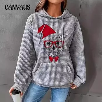 Осенне-зимняя женская толстовка больших размеров с капюшоном, свободная толстовка с длинным рукавом, принтованный топ с капюшоном S серый