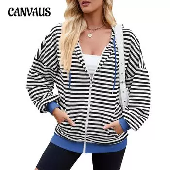 Осенне-зимняя женская толстовка больших размеров в полоску с капюшоном и яркими цветами, с длинными рукавами и свободными карманами S розовый/белый