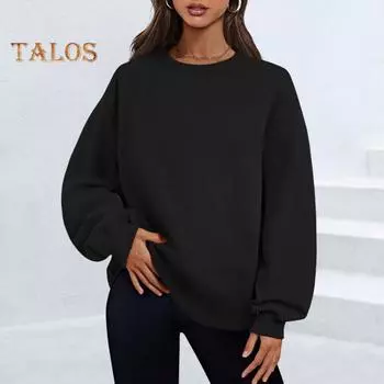 Осенне-зимняя женская толстовка из утолщенного плюша с круглым вырезом, однотонная, свободная, с разрезами по низу, с карманами, пуловер средней длины, теплая спортивная повседневная одежда, топ L хаки