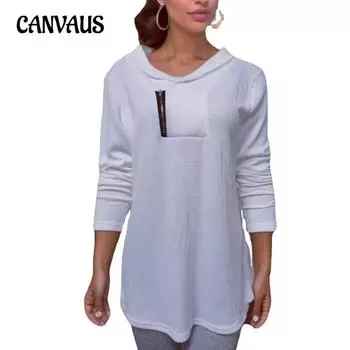 Осенне-зимняя женская толстовка, однотонный свитер с длинным рукавом, трикотажный свитер на молнии, повседневный топ S белый