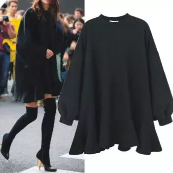 Осенне-зимняя женская толстовка-платье XL чёрный