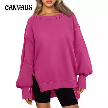 Осенне-зимняя женская толстовка с длинным рукавом и круглым вырезом с разрезом S розовый