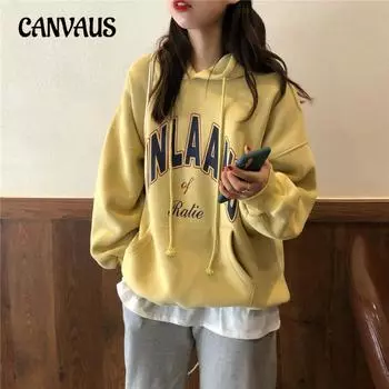 Осенне-зимняя женская толстовка с капюшоном больших размеров с подкладкой, свободные топы Tide M жёлтый