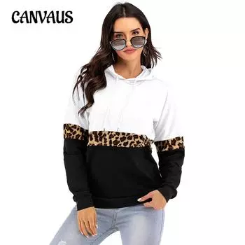 Осенне-зимняя женская толстовка с капюшоном и длинными рукавами, пуловер с леопардовым принтом, толстовка с капюшоном S белый