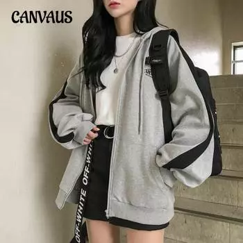 Осенне-зимняя женская толстовка с капюшоном и вышитыми буквами больших размеров в стиле Харадзюку, куртка на молнии