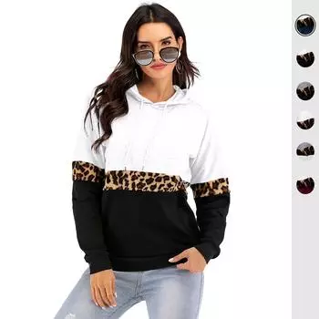 Осенне-зимняя женская толстовка с капюшоном и длинными рукавами, пуловер с леопардовым принтом, толстовка с капюшоном S белый