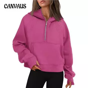 Осенне-зимняя женская толстовка с капюшоном на молнии с короткими рукавами и флисовой резинкой S чёрный