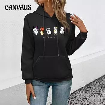 Осенне-зимняя женская толстовка с капюшоном, повседневный пуловер с принтом, топ с длинными рукавами S чёрный