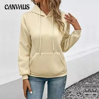 Осенне-зимняя женская толстовка с карманом, толстовка с капюшоном, повседневный пуловер с капюшоном, топ с длинными рукавами S чёрный