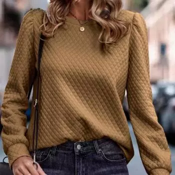 Осенне-зимняя женская толстовка с круглым вырезом в клетку, однотонная, темпераментная, элегантная, повседневная, с длинными рукавами, топ, толстовка S чёрный