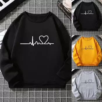 Осенне-зимняя женская толстовка с принтом «сердцебиение», студенческий узор, плюшевый женский пуловер с капюшоном и длинным рукавом S белый