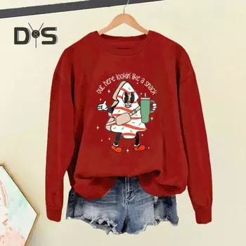 Осенне-зимняя женская толстовка с рисунком из мультфильмов, эластичные манжеты и подол, свободный круглый вырез, свитер средней длины, повседневная спортивная одежда, топ M серый