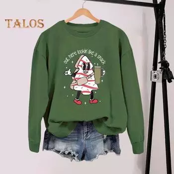 Осенне-зимняя женская толстовка с рисунком из мультфильмов, эластичные манжеты и подол, свободный круглый вырез, свитер средней длины, повседневная спортивная одежда, топ M вино красного