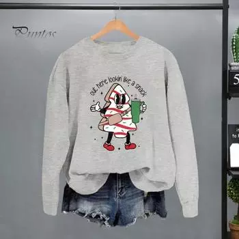 Осенне-зимняя женская толстовка с рисунком из мультфильмов, эластичные манжеты и подол, свободный круглый вырез, свитер средней длины, повседневная спортивная одежда, топ M зелёный