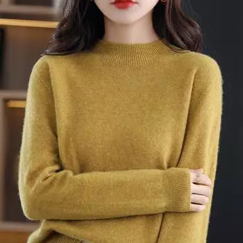 Осенне-зимняя женская трикотажная одежда, рубашка с высоким воротником, топы, однотонный свитер, свитер из чистой шерсти, пуловер, свитер S чёрный