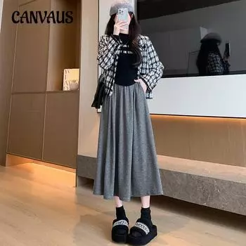 Осенне-зимняя женская юбка до середины тела, однотонная тонкая плиссированная юбка с высокой талией, большая распашная юбка средней длины, утолщенная плиссированная юбка S чёрный