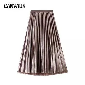 Осенне-зимняя женская юбка из золотой бархатной сетки. Юбка до середины тела. Женская двусторонняя одежда. Плиссированная юбка из пряжи средней длины с высокой талией. One Size серый