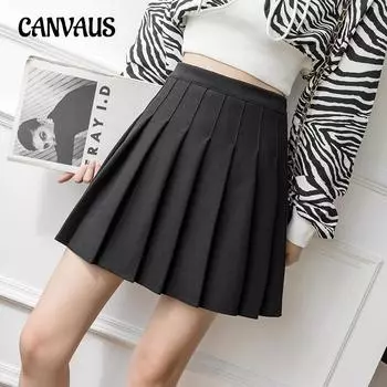 Осенне-зимняя женская юбка, плиссированная юбка до половины тела, женская однотонная милая тонкая юбка до половины тела с высокой талией большого размера S чёрный