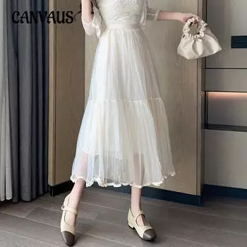 Осенне-зимняя женская юбка, сетчатая юбка-бюстье, газовая юбка лунного света, юбка феи с высокой талией и длинной юбкой S чёрный