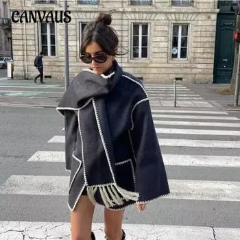 Осенне-зимняя женская уличная мода с шарфом, отделкой из лоскутного твида XS зелёный