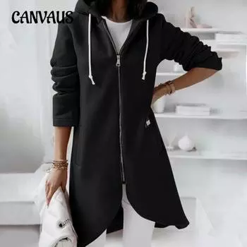 Осенне-зимняя женская уличная толстовка больших размеров с капюшоном на молнии, длинная утепленная толстовка S розовый