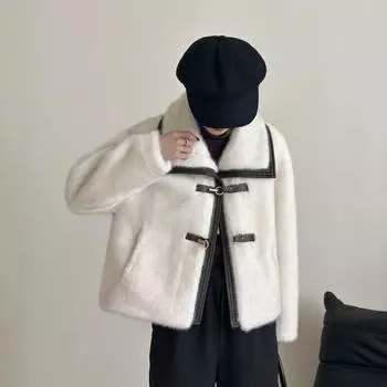 Осенне-зимняя женская универсальная удобная теплая куртка из искусственного меха One Size белый
