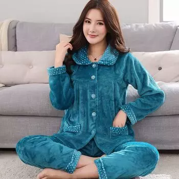 Осенне-зимняя женская утепленная фланелевая пижама, свободная домашняя одежда с длинными рукавами, женский костюм из двух частей, пижама XXL