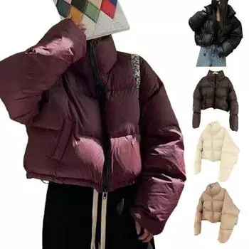Осенне-зимняя женская верхняя одежда больших размеров с тонкой подкладкой и утолщенной подкладкой, теплая короткая стойка с воротником-стойкой, свободная застежка-молния, верхняя одежда для хлеба 2XL