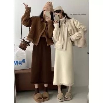 Осенне-зимняя женская винтажная юбка средней длины с бахромой из плотного трикотажа One size хаки