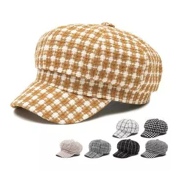 Осенне-зимняя женская восьмиугольная кепка, винтажный клетчатый берет, теплая шерстяная кепка для улицы, кепка художника белый