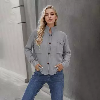 Осенне-зимняя женская вязаная куртка с v-образным вырезом, свитер больших размеров, однотонный кардиган S чёрный