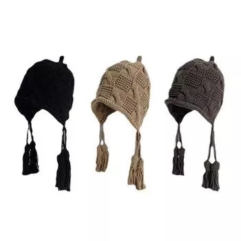 Осенне-зимняя женская вязаная шапка для защиты ушей, милая и симпатичная универсальная вязаная шапка, теплая шапка ручной работы Lei Feng one size хаки