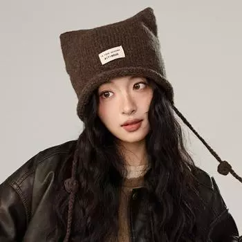 Осенне-зимняя женская вязаная шапка теплая защитная шапка для ушей хаки
