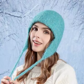 Осенне-зимняя женская вязаная шапка, уличное утепленное шерстяное зимнее ухозащитное ухо хаки
