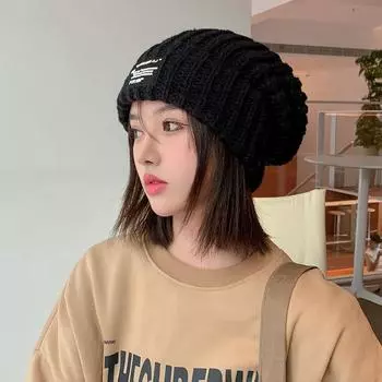 Осенне-зимняя женская вязаная шерстяная повседневная шапка, многофункциональная, холодостойкая, теплая, для защиты ушей, универсальная для поездок на работу чёрный